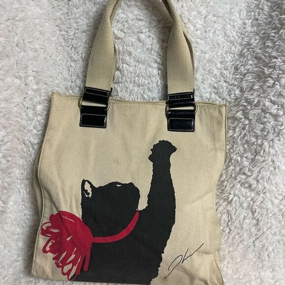 JASON WU Black Cat Canvas Cream TOTE BAG. - Picture 3 of 15